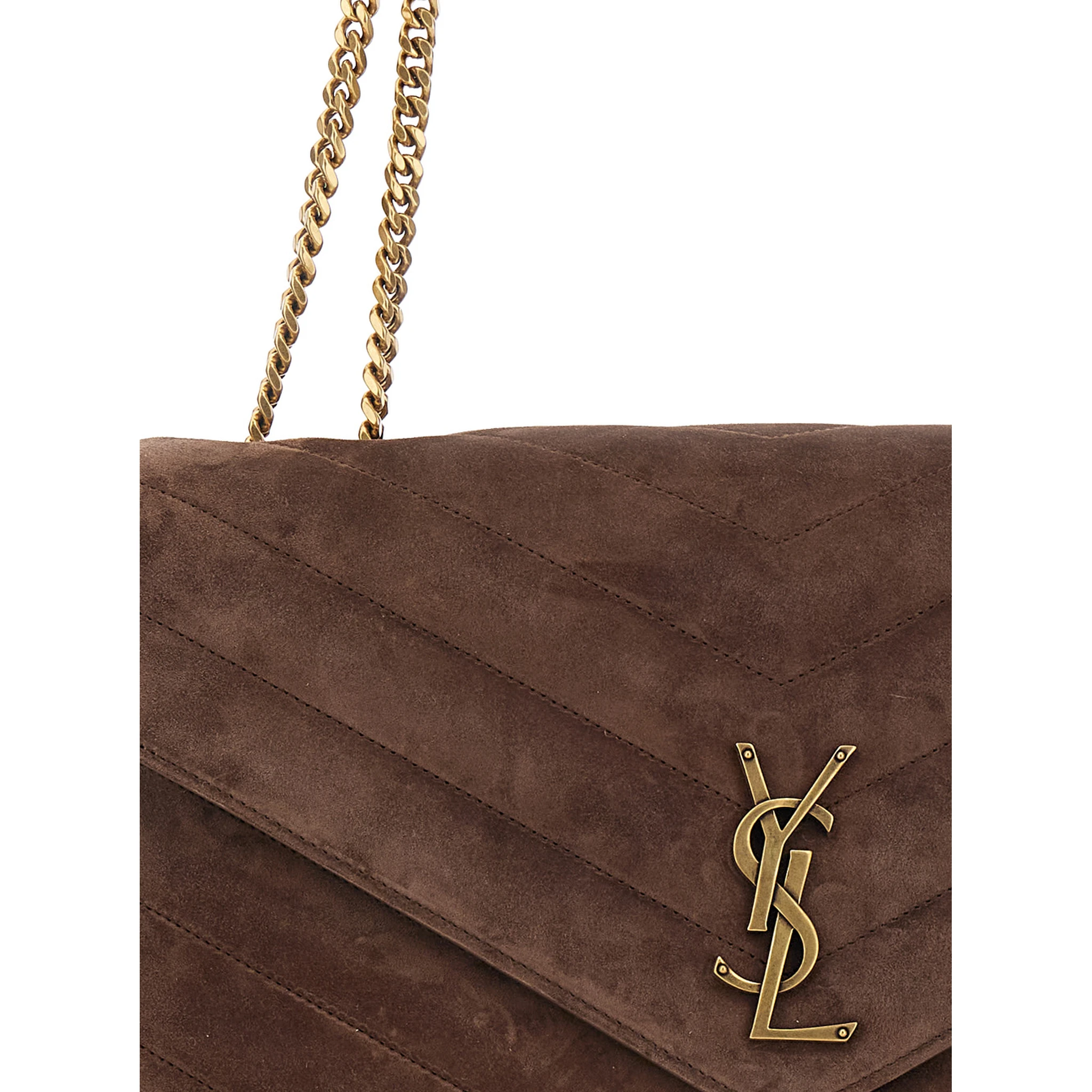 Loulou Brown Crossbody Bag with Sliding Shoulder Strap and Cassandre Plaque on the Front in Suede Woman