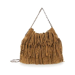 Fleming Small Brown Shoulder Bag with Chain Strap and Fringe Design in Suede Woman