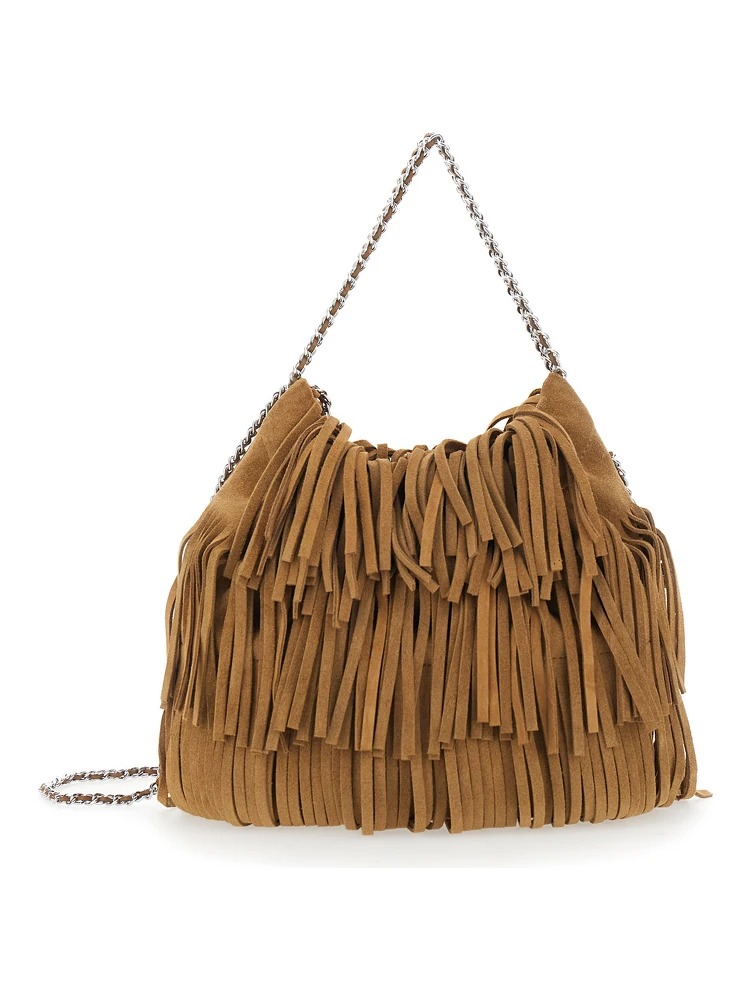 Fleming Small Brown Shoulder Bag with Chain Strap and Fringe Design in Suede Woman