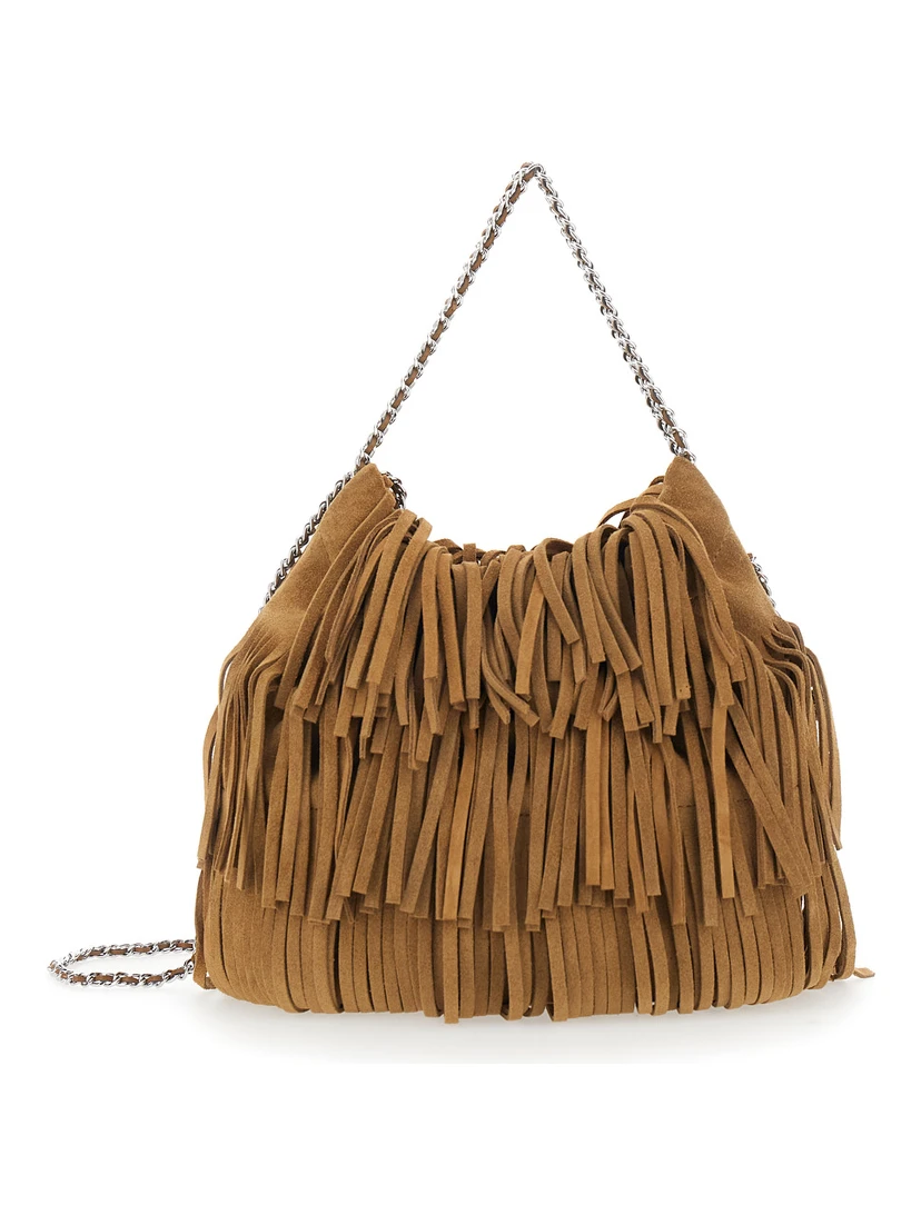 Fleming Small Brown Shoulder Bag with Chain Strap and Fringe Design in Suede Woman