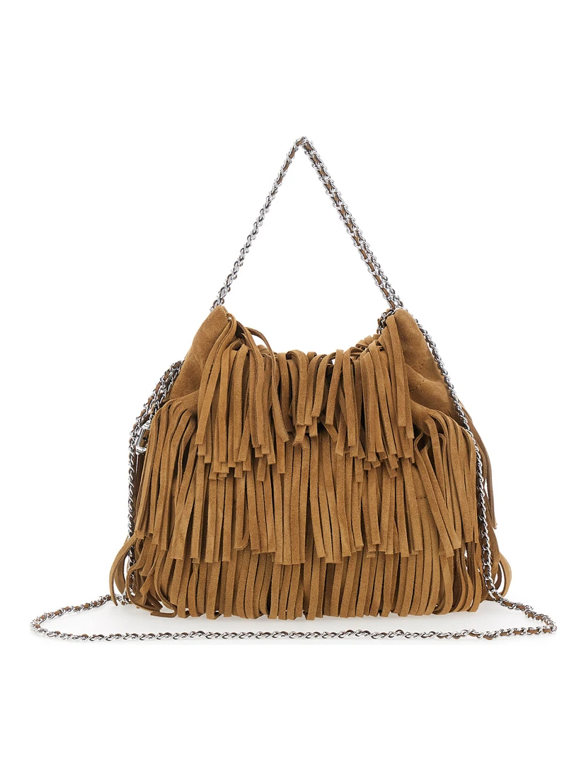 Fleming Small Brown Shoulder Bag with Chain Strap and Fringe Design in Suede Woman