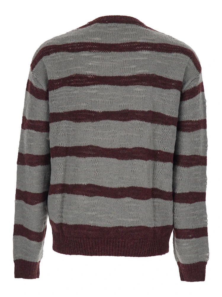 Grey Crew Neck Sweater with All-Over Striped Motif in Wool Blend Man alternative