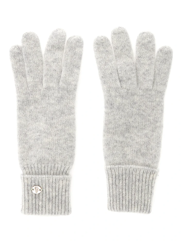 Blaire Grey Gloves with Logo Plaque Detail on the Front and Ribbed Details in Cashmere Woman