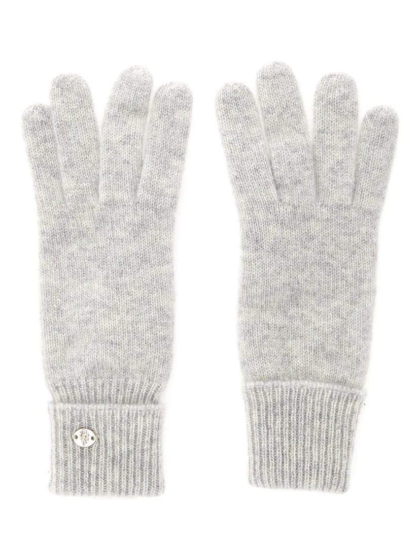 Blaire Grey Gloves with Logo Plaque Detail on the Front and Ribbed Details in Cashmere Woman