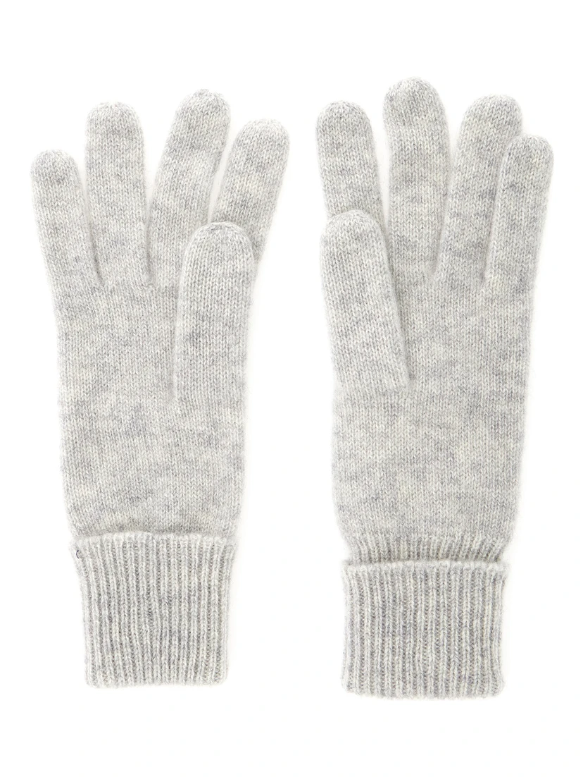 Blaire Grey Gloves with Logo Plaque Detail on the Front and Ribbed Details in Cashmere Woman