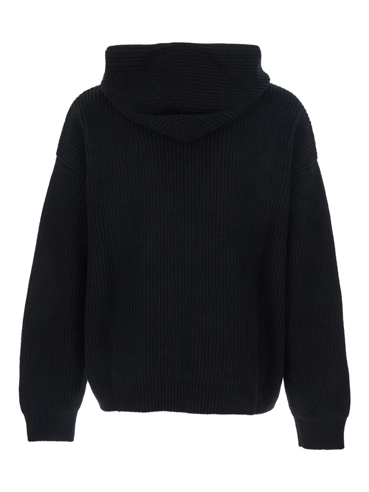 Black Sweatshirt with Maxi Triomphe Logo on the Front and Ribbed Design in Wool Man alternative