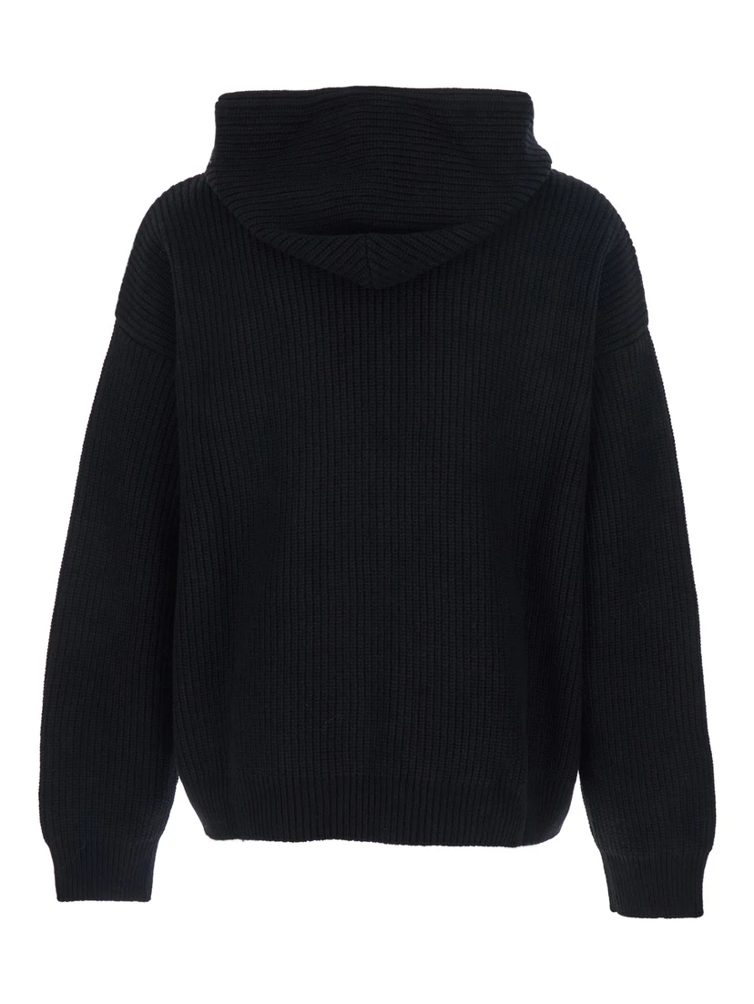 Black Sweatshirt with Maxi Triomphe Logo on the Front and Ribbed Design in Wool Man