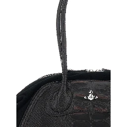 Shirley Small Brown Shoulder Bag with Two Top Handles and Orb Plate on the Front in Crocodile-Effect Leather Woman