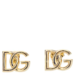 Gold-Colored Stud Earrings with Interlocking DG Motif in Bronze Woman