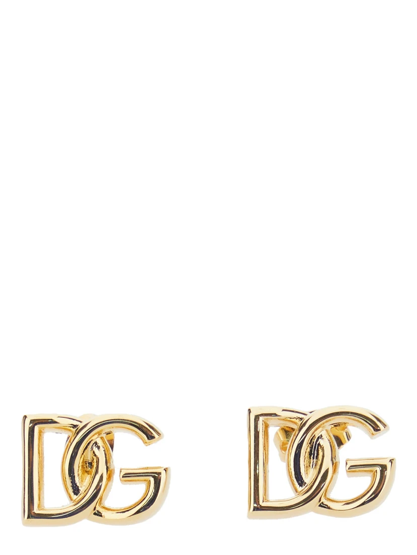 Gold-Colored Stud Earrings with Interlocking DG Motif in Bronze Woman