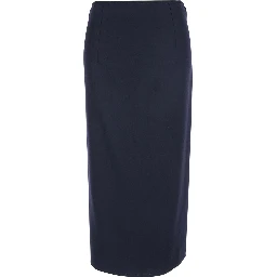 Blue Skirt with Rear Single Slit and Rear Zip Closure in Fabric Woman