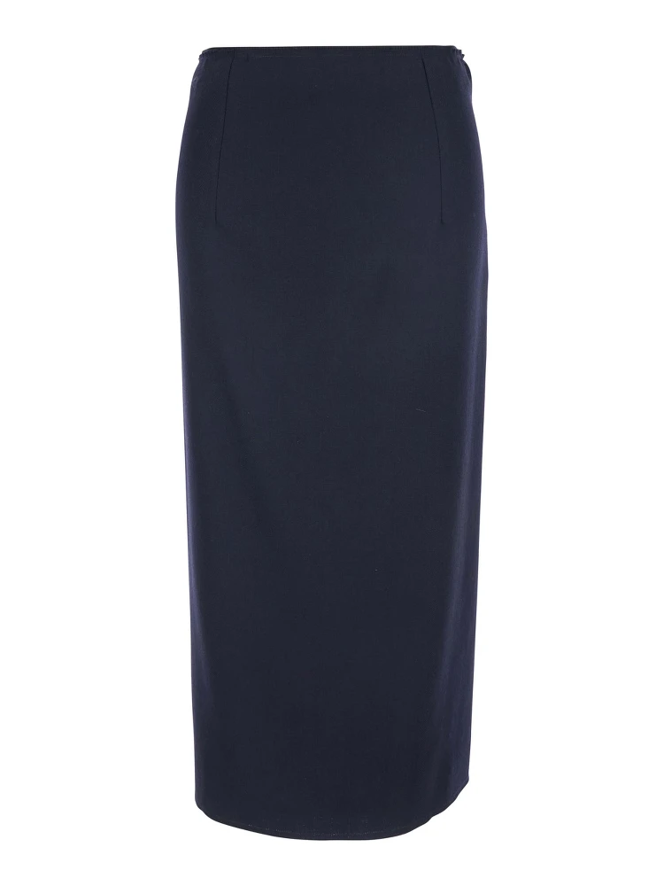 Blue Skirt with Rear Single Slit and Rear Zip Closure in Fabric Woman