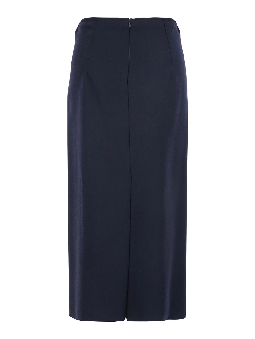 Blue Skirt with Rear Single Slit and Rear Zip Closure in Fabric Woman
