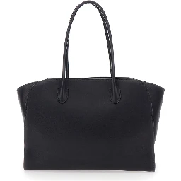 Marlo 14 Black Tote Bag with Two Top Handles and Top Zip Closure in Leather Woman