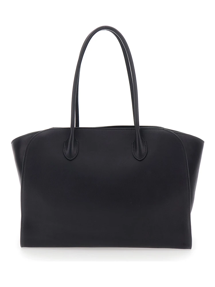 Marlo 14 Black Tote Bag with Two Top Handles and Top Zip Closure in Leather Woman