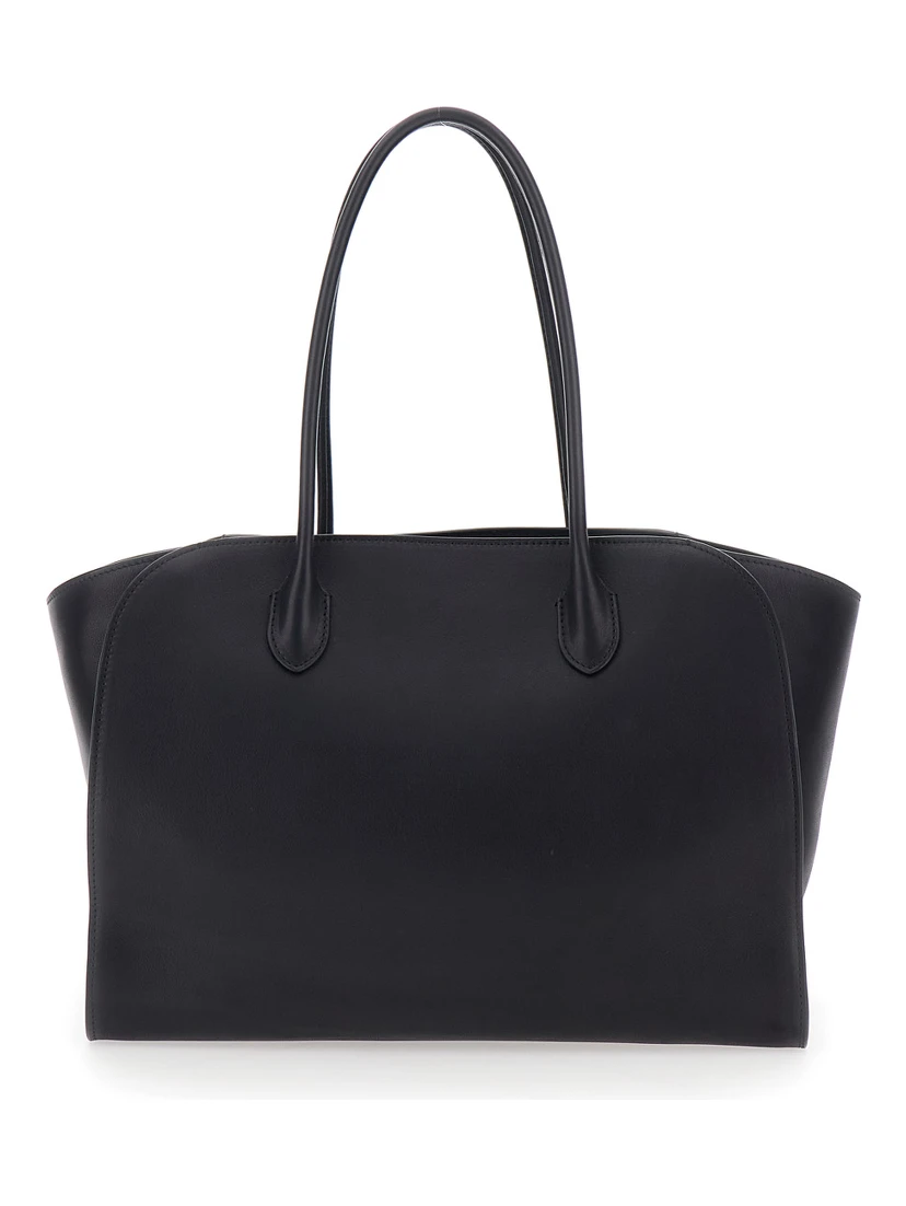 Marlo 14 Black Tote Bag with Two Top Handles and Top Zip Closure in Leather Woman