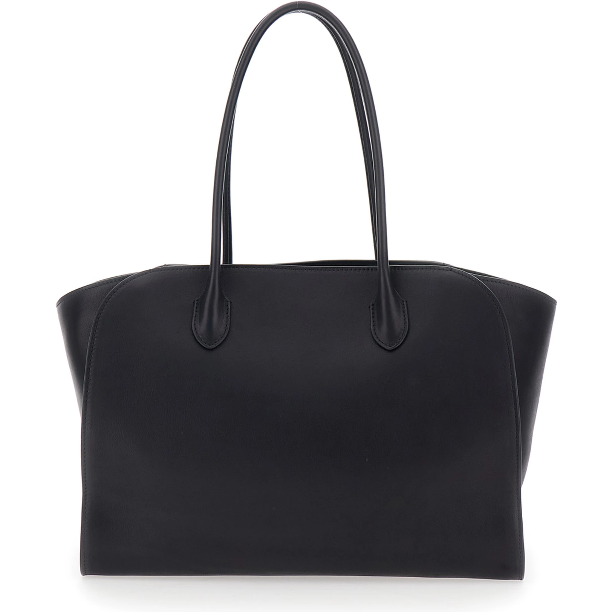 Marlo 14 Black Tote Bag with Two Top Handles and Top Zip Closure in Leather Woman