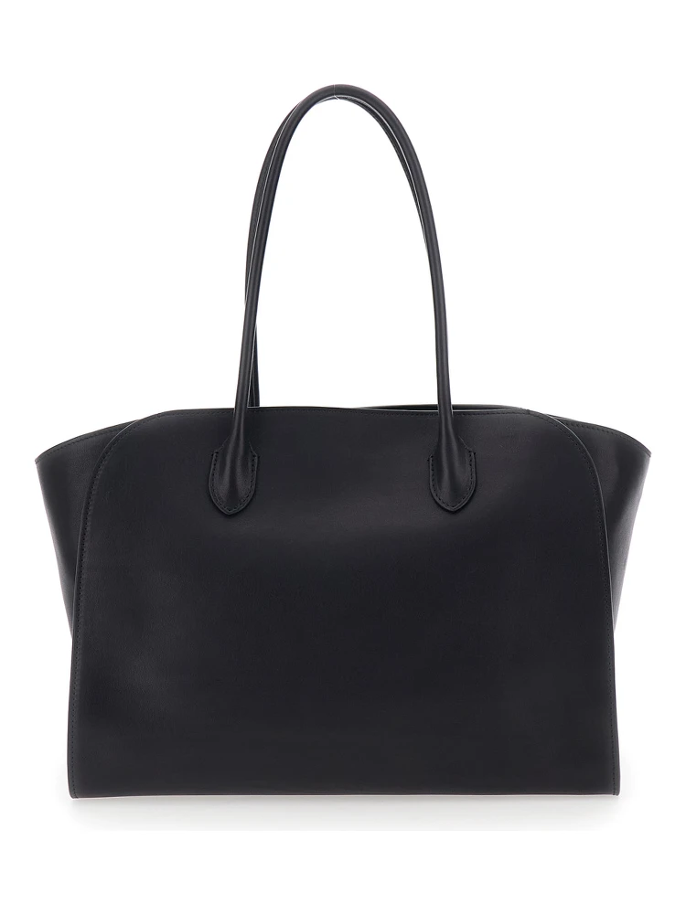 Marlo 14 Black Tote Bag with Two Top Handles and Top Zip Closure in Leather Woman alternative