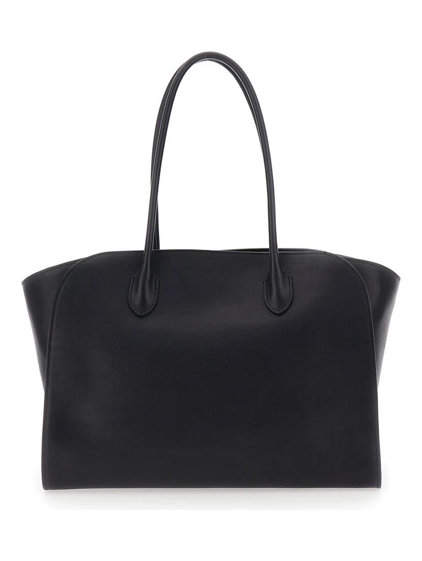 Marlo 14 Black Tote Bag with Two Top Handles and Top Zip Closure in Leather Woman