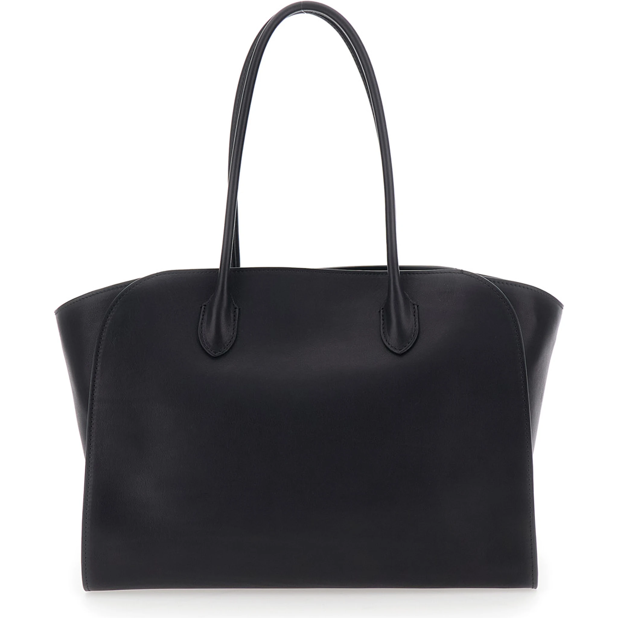 Marlo 14 Black Tote Bag with Two Top Handles and Top Zip Closure in Leather Woman