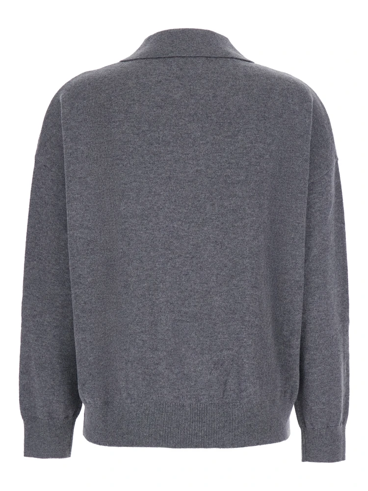 Grey Sweater with Polo-Style Collar and V-Neck in Cashmere Woman alternative