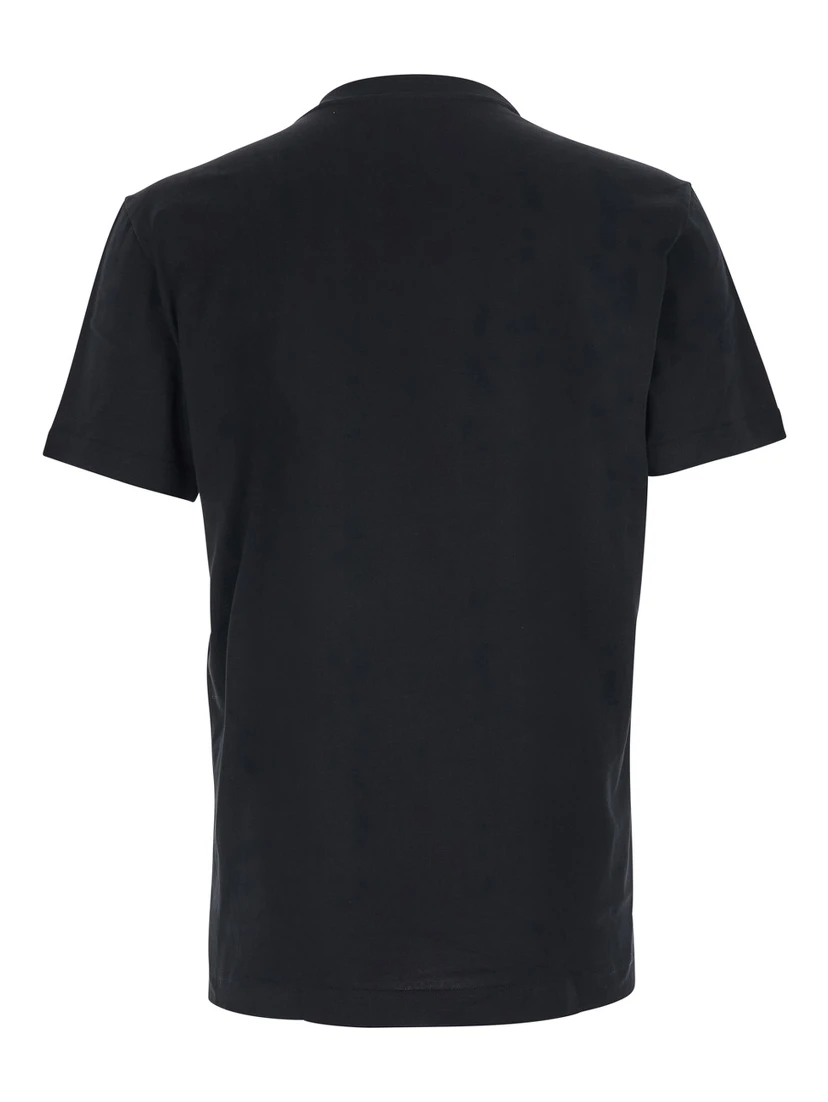 Black Crewneck T-Shirt with Logo Embroidery on the Front in Cotton Man
