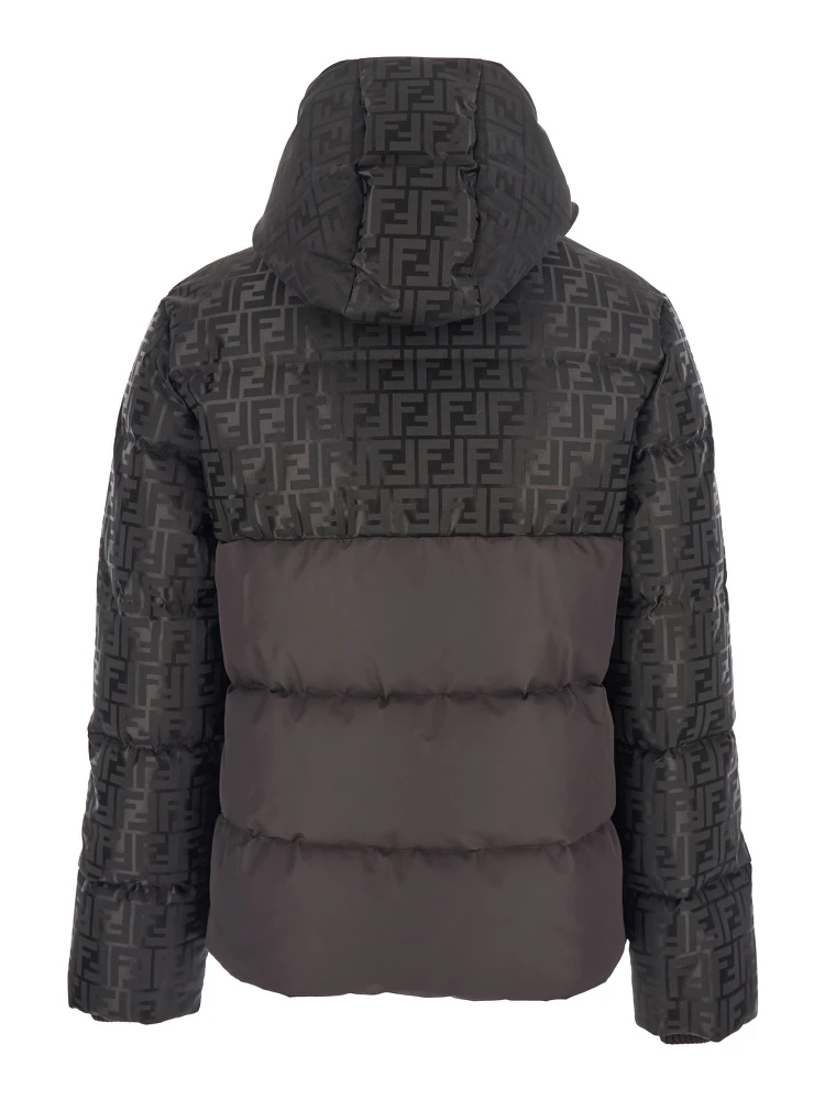 Brown Down Jacket with Drawstring Hood and FF Motif in Tech Fabric Woman alternative