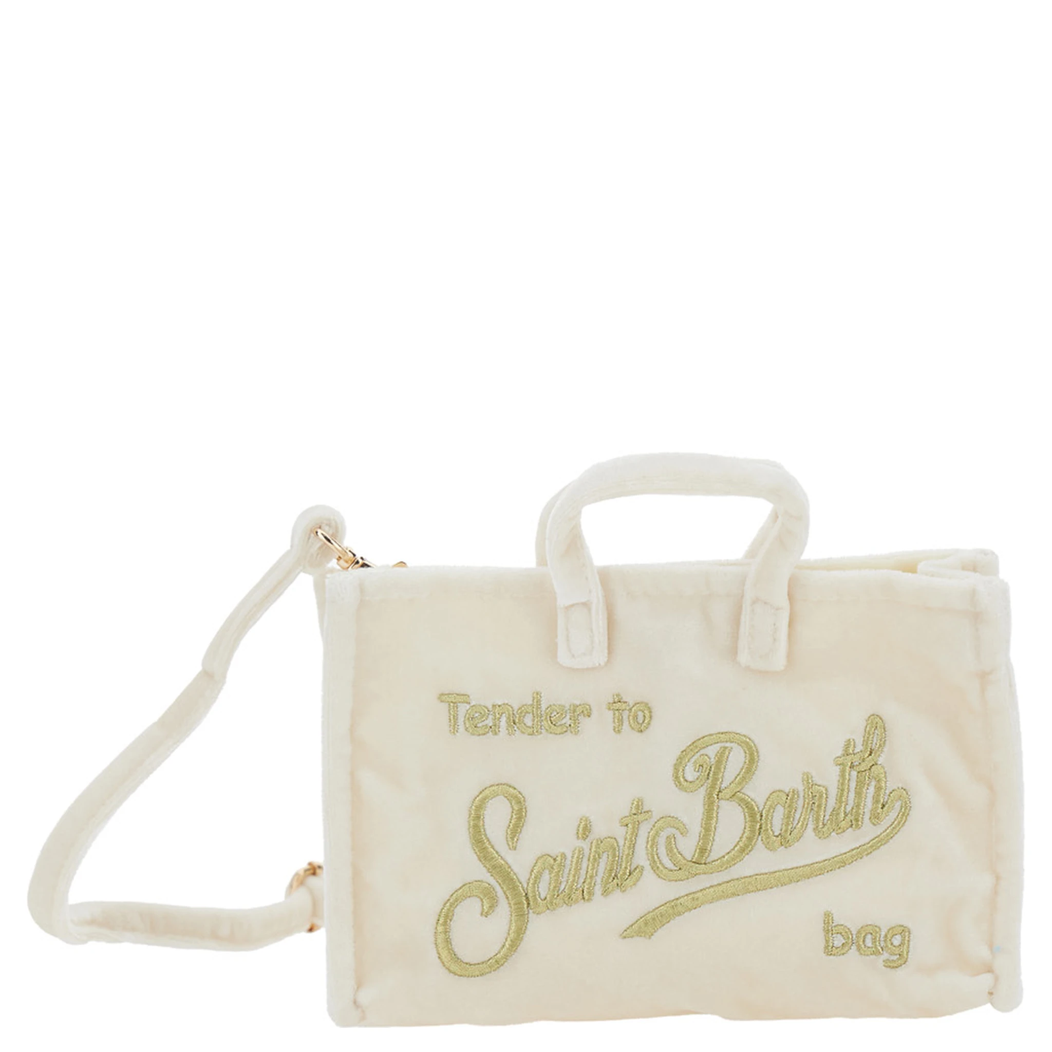 White Handbag with Adjustable and Removable Shoulder Strap and Logo Lettering on the Front in Fabric Girl