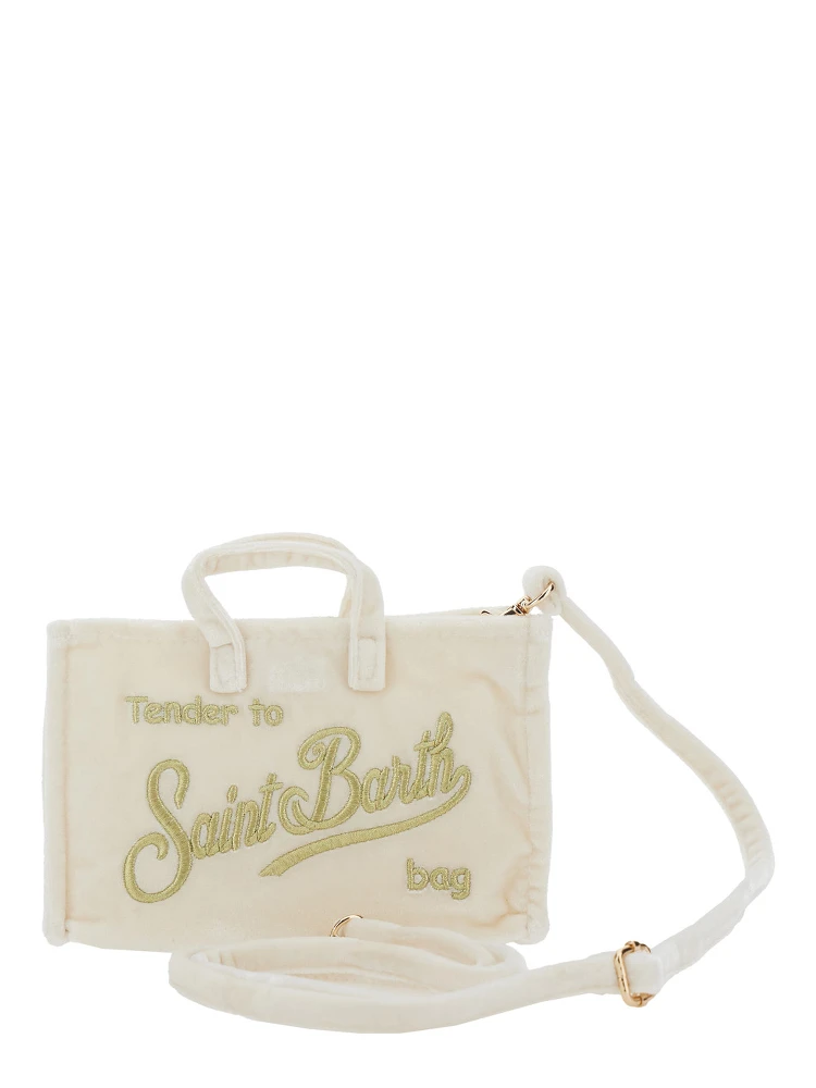 White Handbag with Adjustable and Removable Shoulder Strap and Logo Lettering on the Front in Fabric Girl alternative