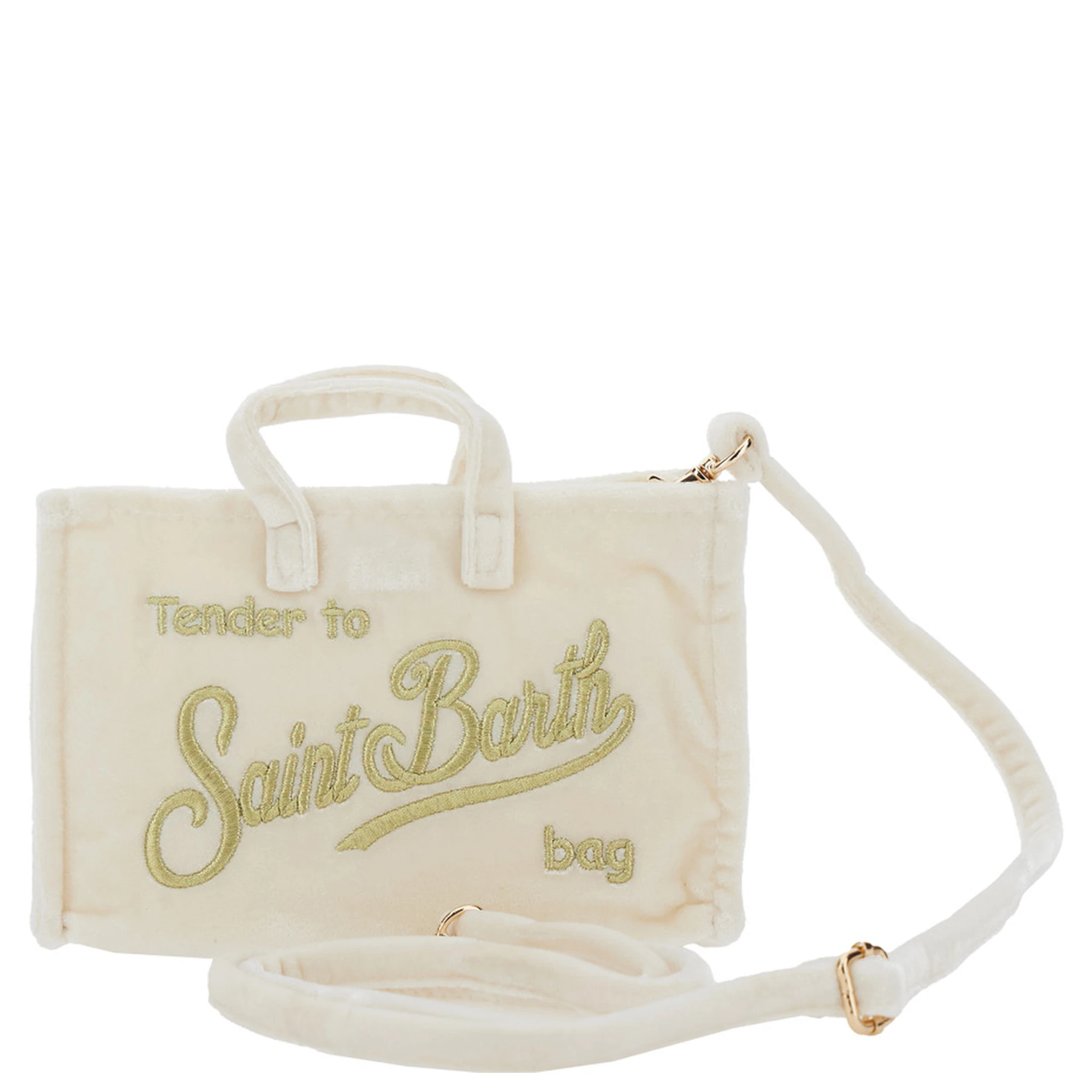 White Handbag with Adjustable and Removable Shoulder Strap and Logo Lettering on the Front in Fabric Girl
