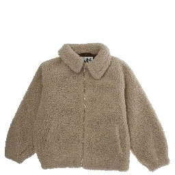 Abel Jr Beige Jacket with Collar and Logo Lettering Embroidery on the Rear in Fabric Boy