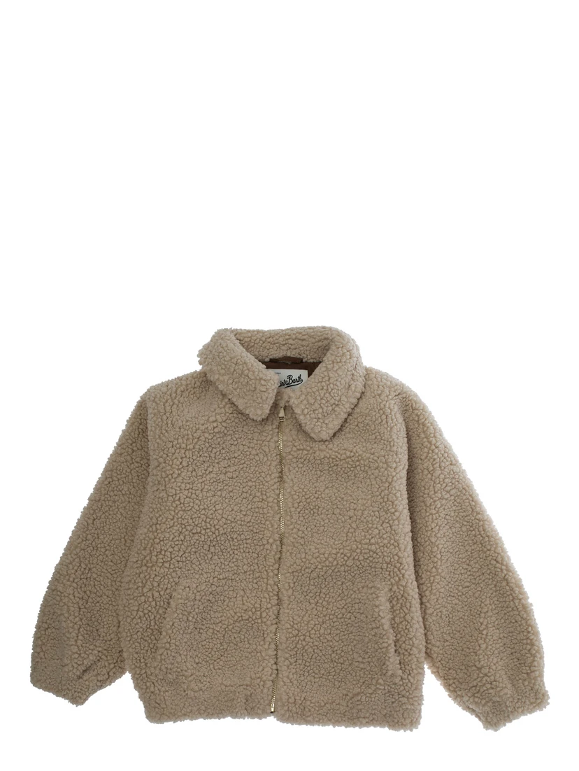 Abel Jr Beige Jacket with Collar and Logo Lettering Embroidery on the Rear in Fabric Boy