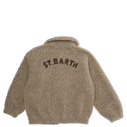 Abel Jr Beige Jacket with Collar and Logo Lettering Embroidery on the Rear in Fabric Boy