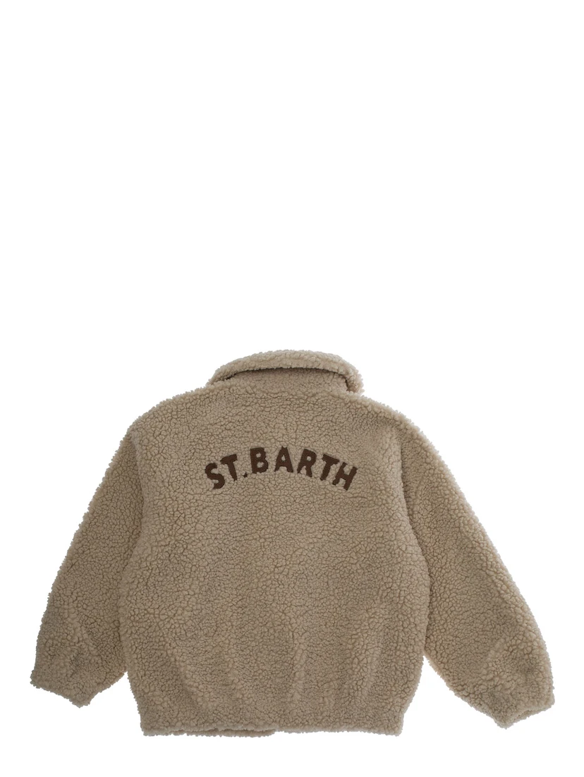 Abel Jr Beige Jacket with Collar and Logo Lettering Embroidery on the Rear in Fabric Boy