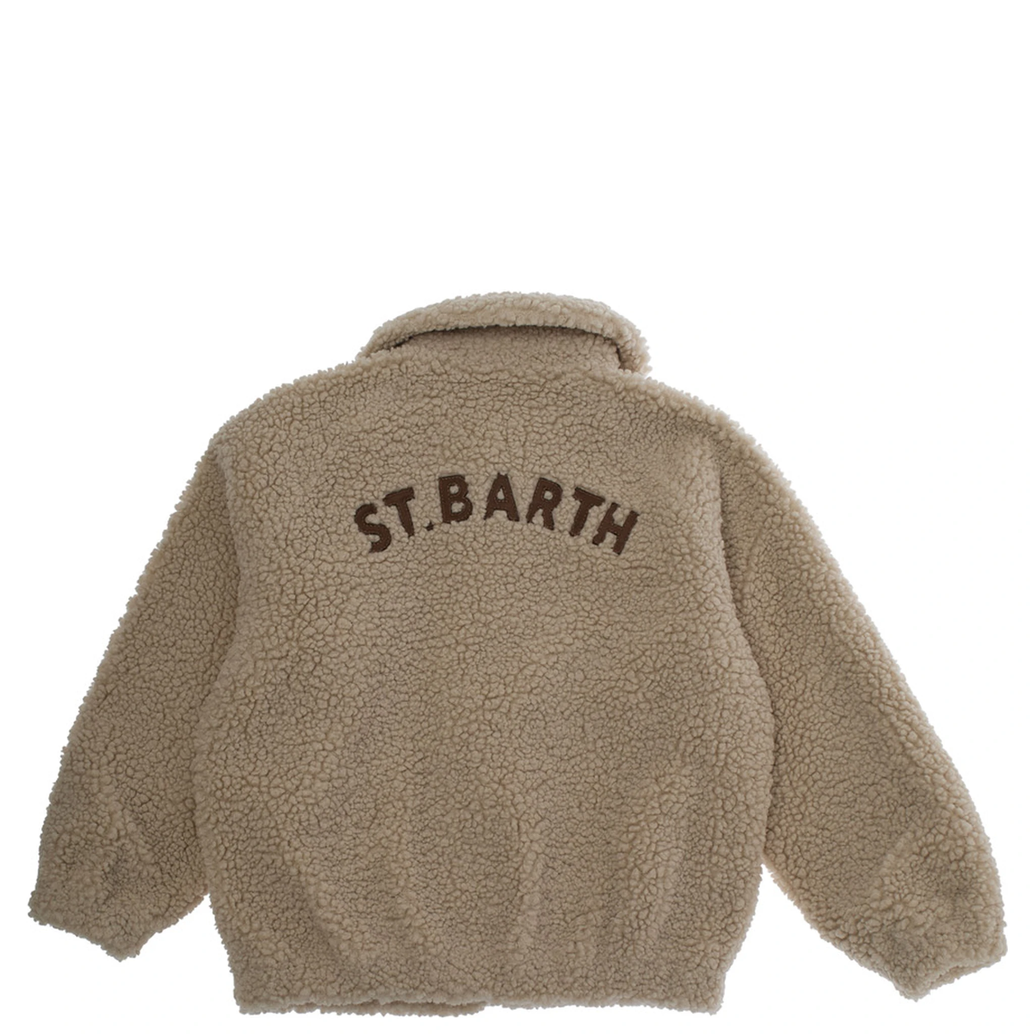 Abel Jr Beige Jacket with Collar and Logo Lettering Embroidery on the Rear in Fabric Boy