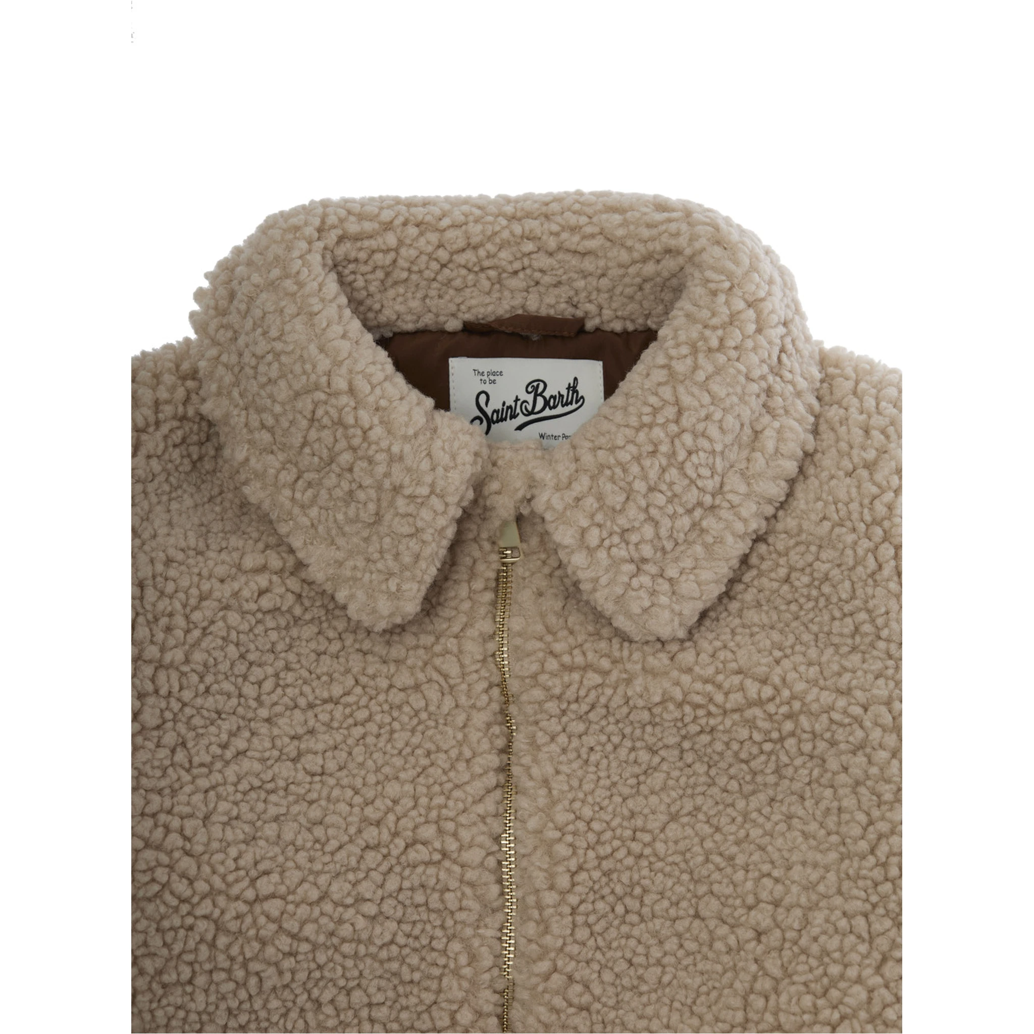 Abel Jr Beige Jacket with Collar and Logo Lettering Embroidery on the Rear in Fabric Boy