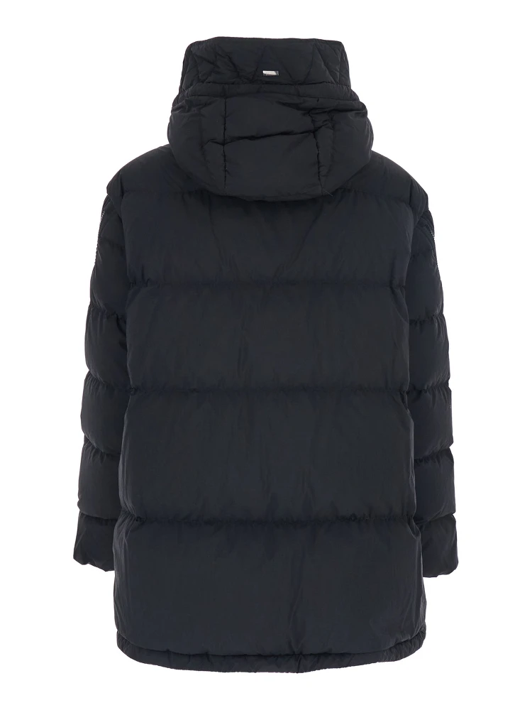 Black Down Jacket with Removable Drawstring Hood in Tech Fabric Woman alternative