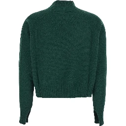 Green Turtleneck Sweater with Crop Design in Cashmere Woman