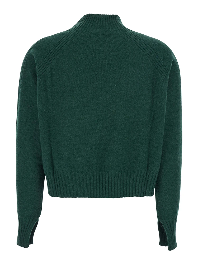 Green Turtleneck Sweater with Crop Design in Cashmere Woman alternative