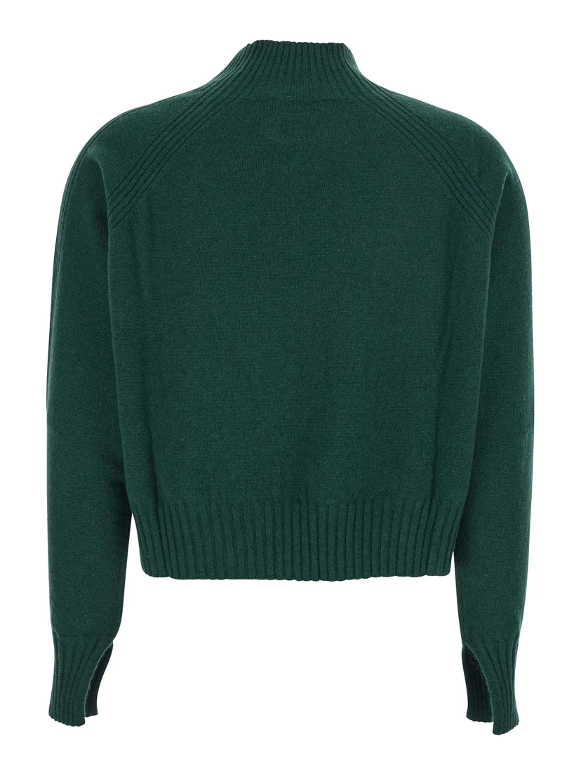 Green Turtleneck Sweater with Crop Design in Cashmere Woman