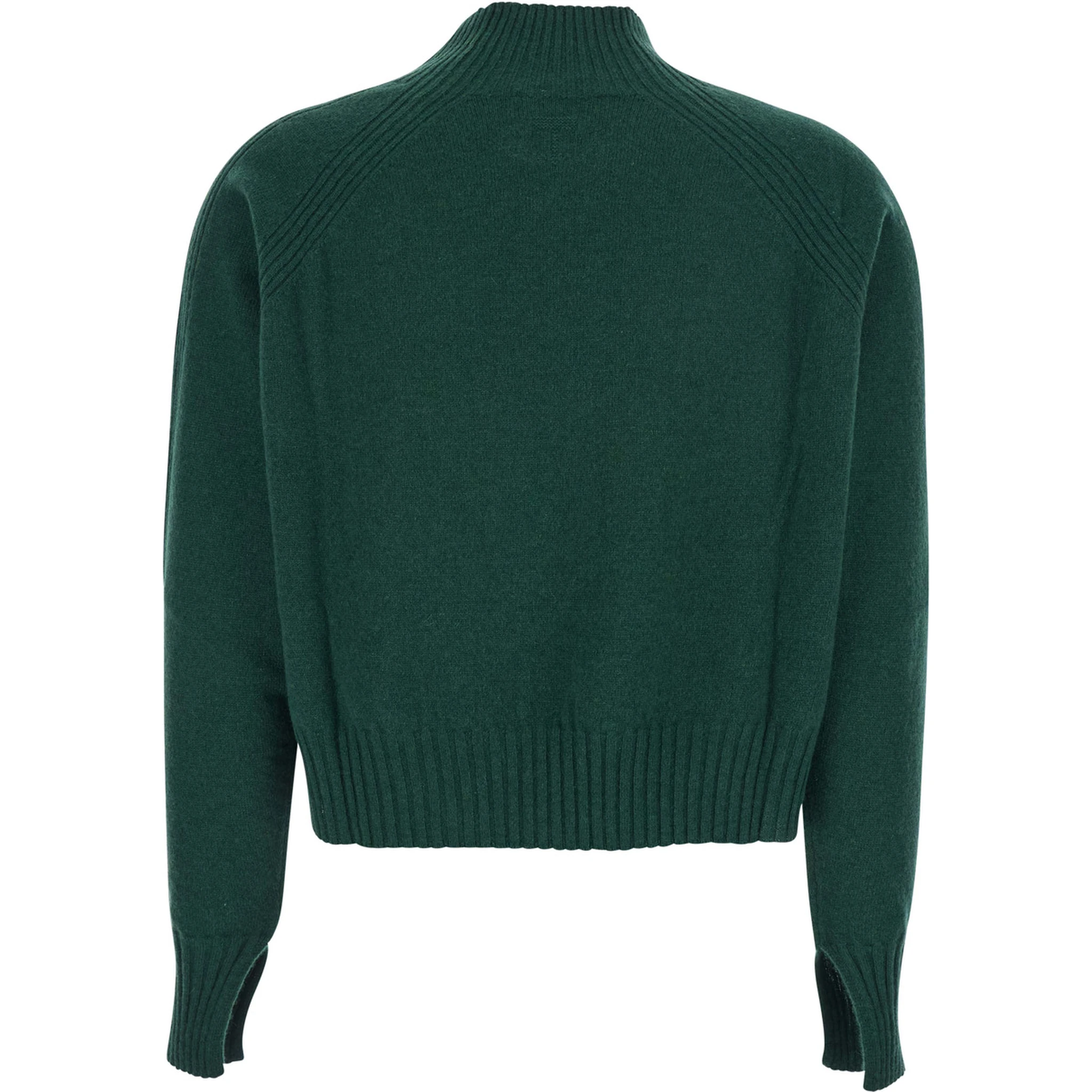 Green Turtleneck Sweater with Crop Design in Cashmere Woman