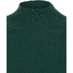 Green Turtleneck Sweater with Crop Design in Cashmere Woman