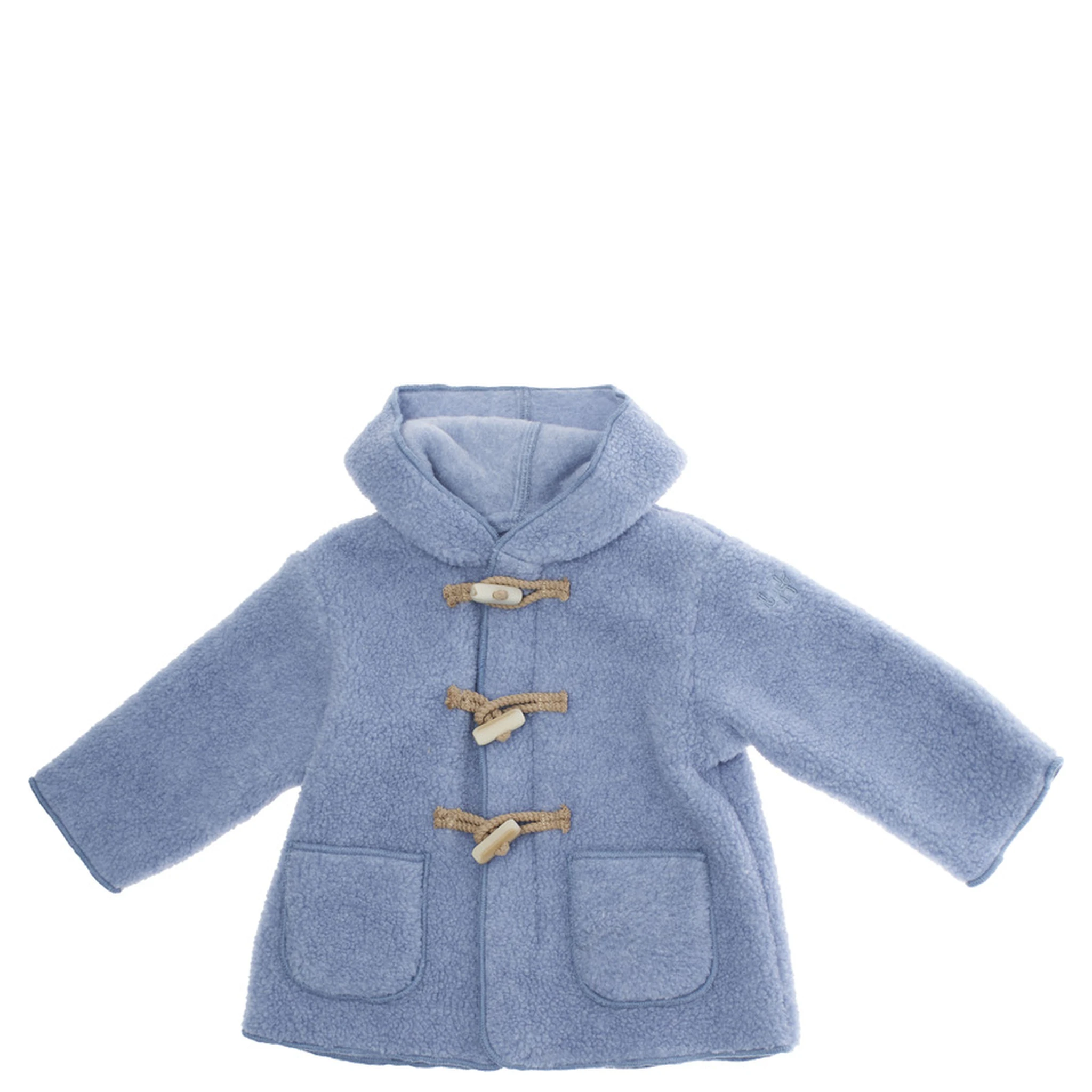 Blue Jacket with Fixed Hood and Logo Lettering Embroidery on the Sleeve in Tech Fabric Baby