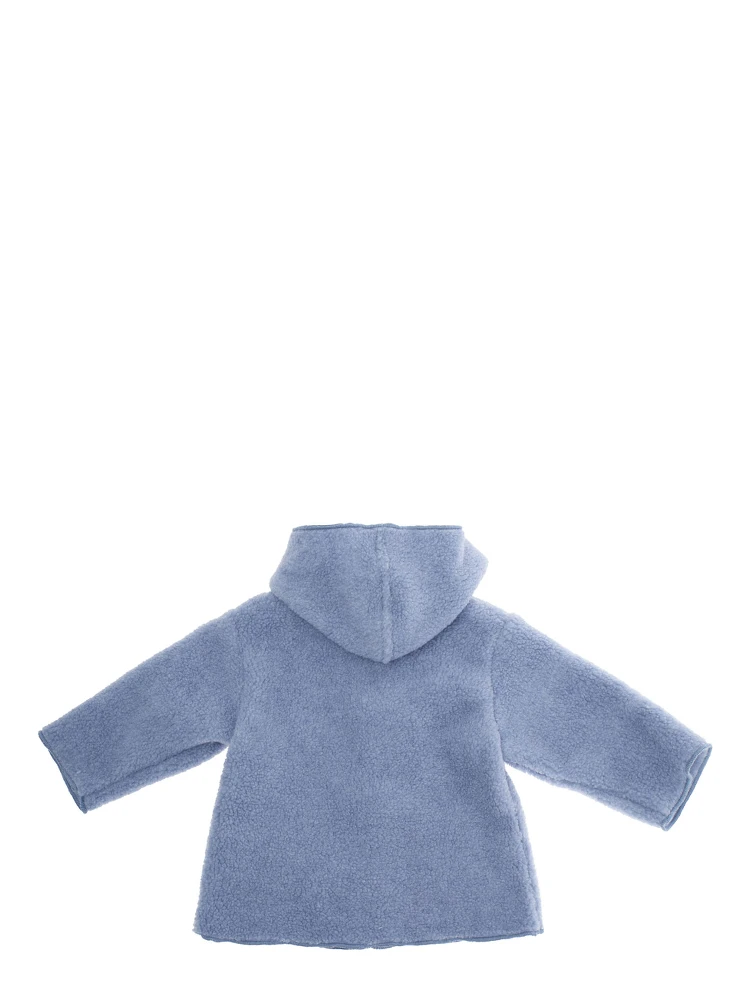 Blue Jacket with Fixed Hood and Logo Lettering Embroidery on the Sleeve in Tech Fabric Baby alternative