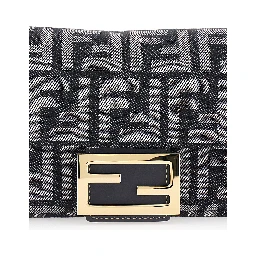 Baguette Blue Handbag with Chain-Link Removable Shoulder Strap and All-Over FF Motif in Denim Woman