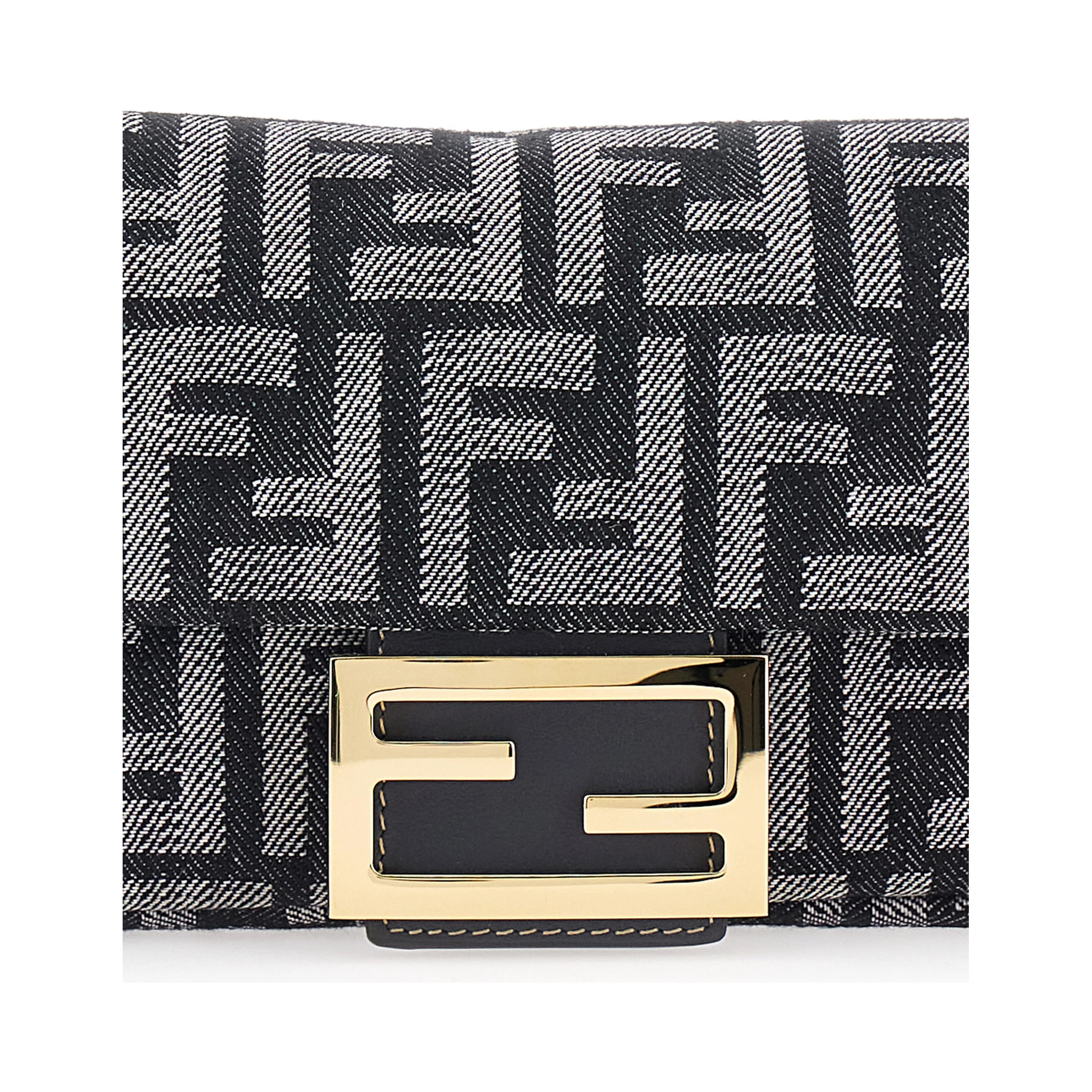 Baguette Blue Handbag with Chain-Link Removable Shoulder Strap and All-Over FF Motif in Denim Woman