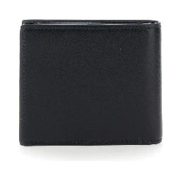 Black Bi-Fold Wallet with Horsebit on the Front and Embossed Logo on the Inside in Leather Man