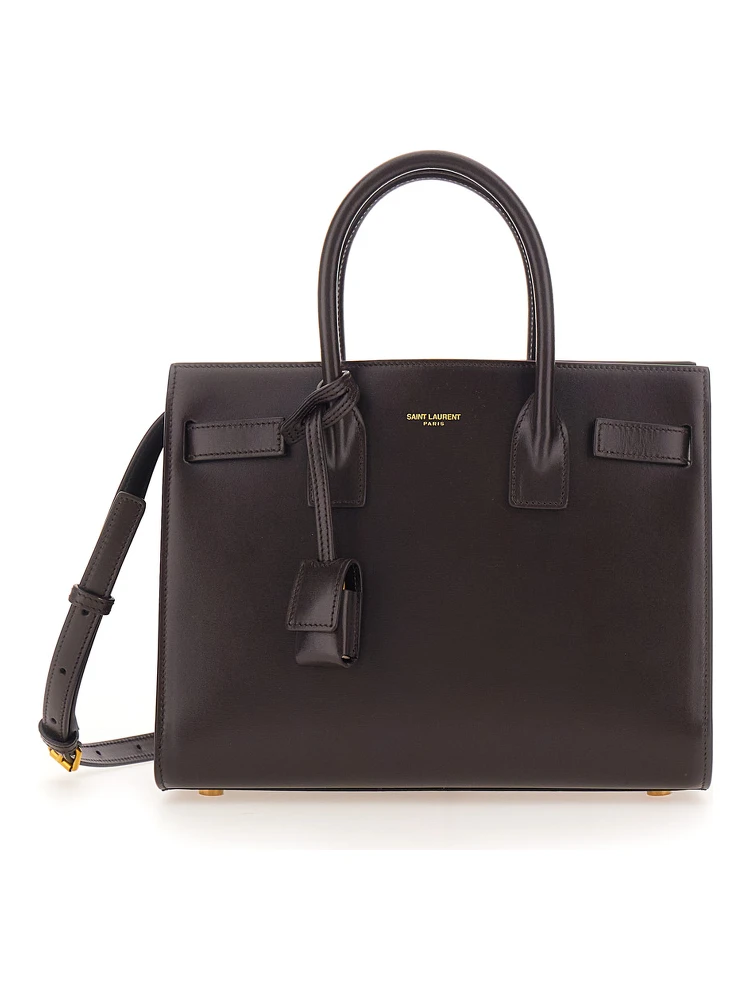 Sac De Jour Baby Brown Handbag with Logo Lettering on the Front in Leather Woman