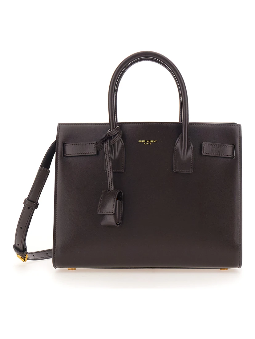 Sac De Jour Baby Brown Handbag with Logo Lettering on the Front in Leather Woman