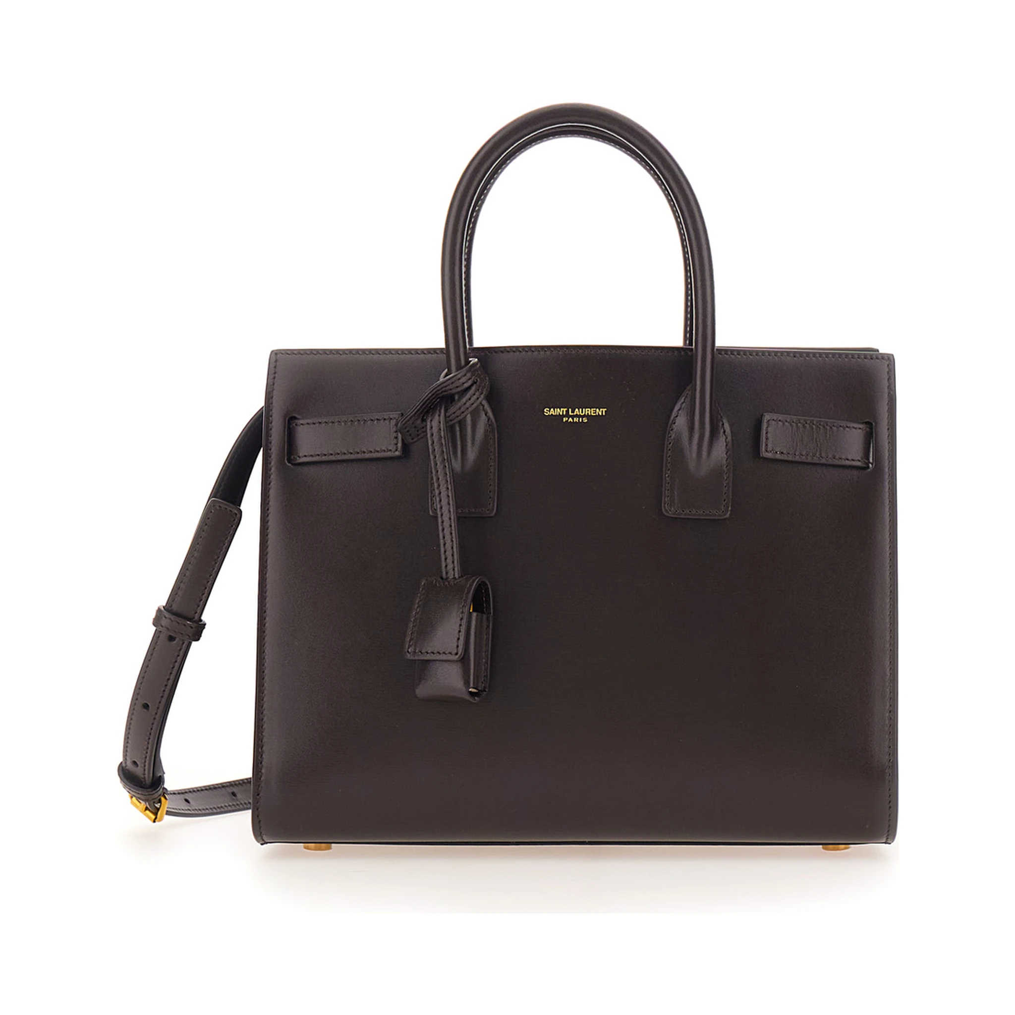 Sac De Jour Baby Brown Handbag with Logo Lettering on the Front in Leather Woman